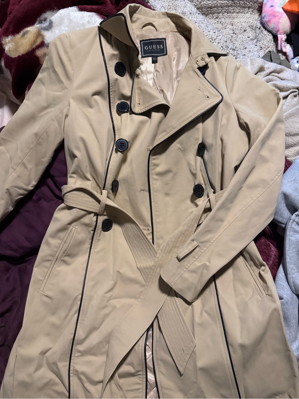 GUESS Women's Beige Trench Coat with Belt
